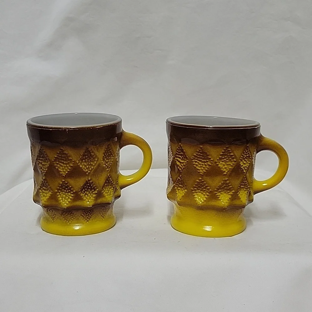 Vintage Anchor Hocking Fire King Kimberly Brown and Gold Mugs, set of 2 - Picture 1 of 7